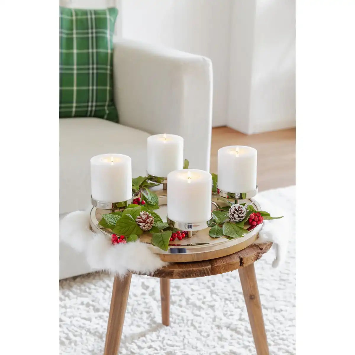 Adventskranz Jale (Ø 36 cm), Mangoholz mit Edelstahlrand - HomeDesign Knaus