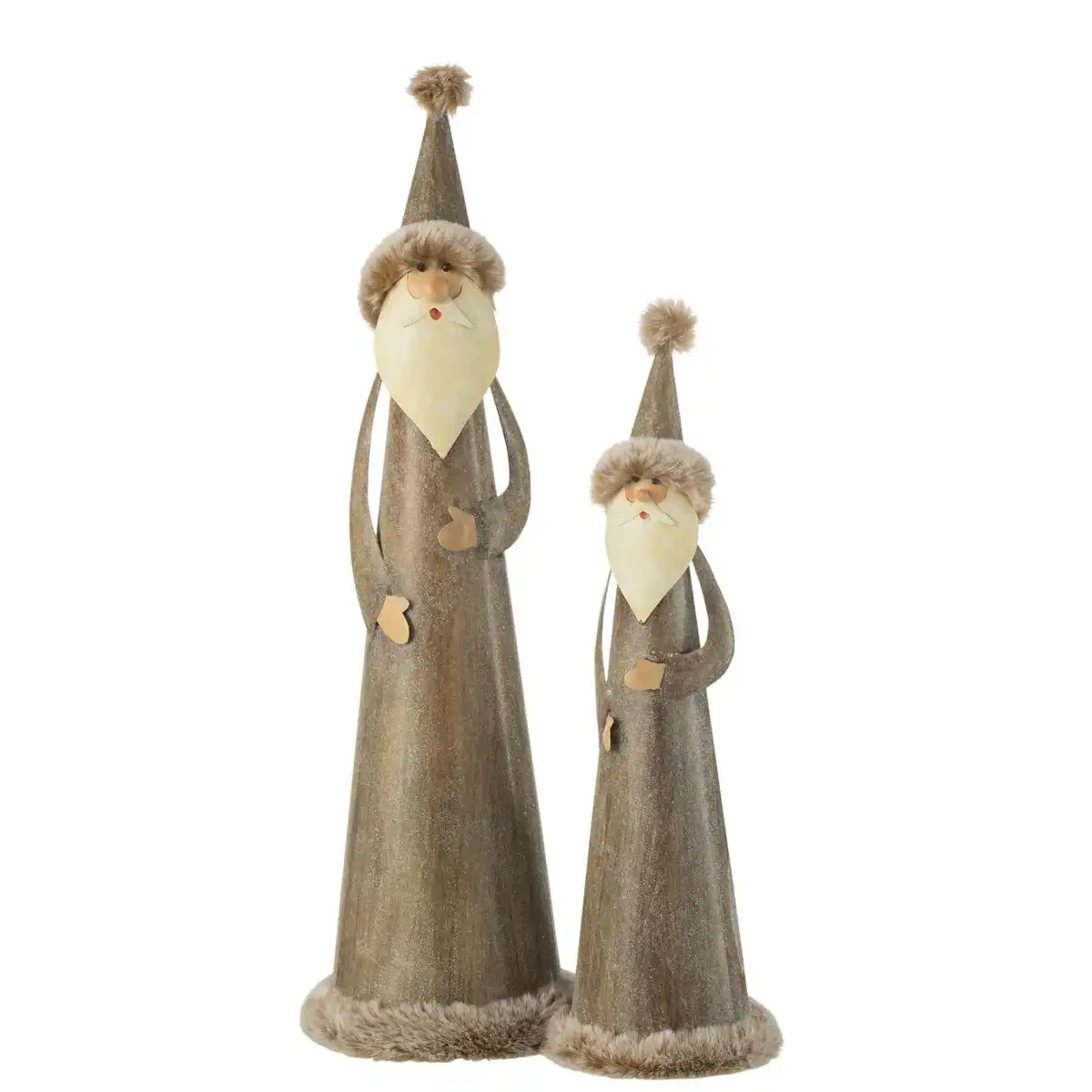 J-Line Weihnachtsmann, rund, Fell, Metallgrau, groß