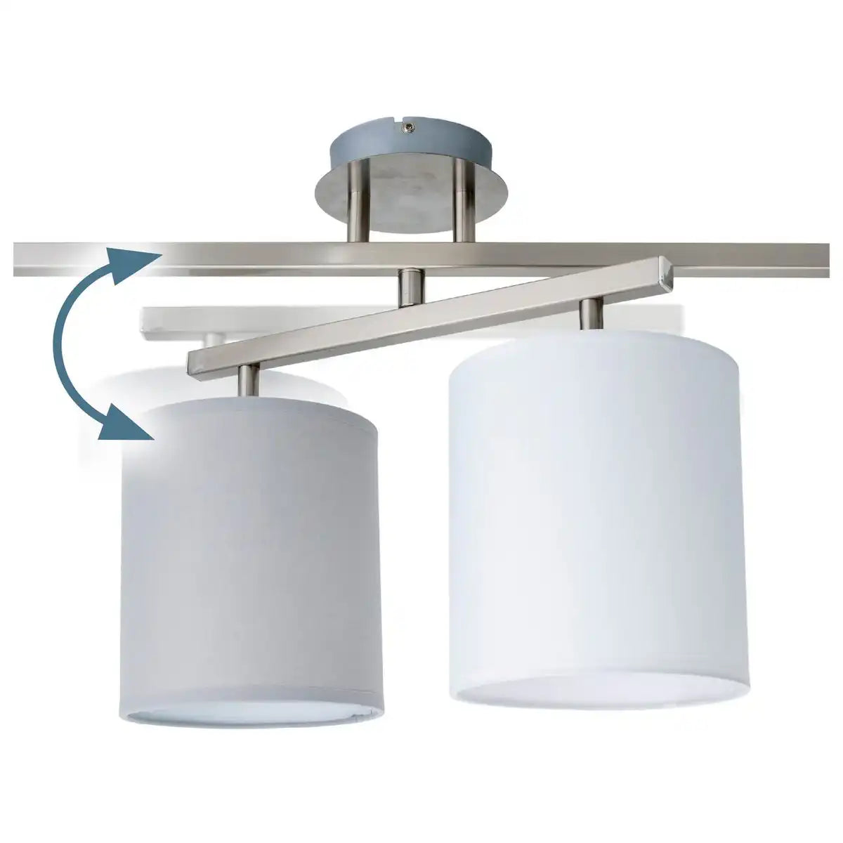 4er Deckenleuchte "TILDE", klassische Deckenlampe aus Metall und Textil in Grau mit E27-Fassung, 82 cm lang, die Schirme sind verstellbar, ideal für Wohnzimmer, Esszimmer und Schlafzimmer