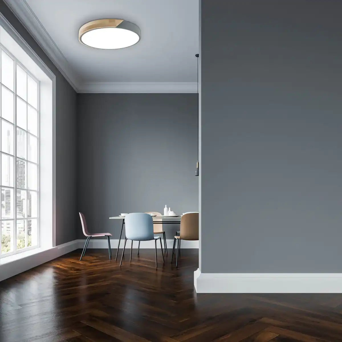 LED Deckenleuchte "BORNEO", Ø 31 cm aus Metall und Kunststoff in Grau, integrierte LEDs, Beleuchtung für Wohnräume, Diele und Büro