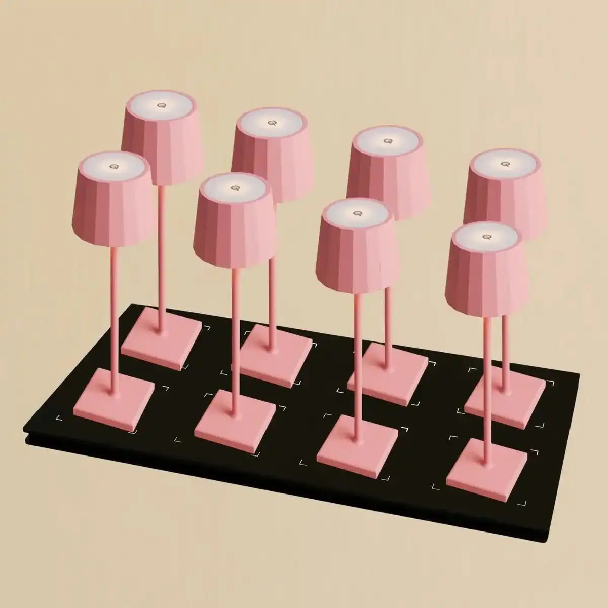 Combi Set Professional-8 x Wouter Flamingo Pink wiederaufladbare Tischlampen und 1 x Zentrale Station Wireless Ladestation mit Qi-Technologie