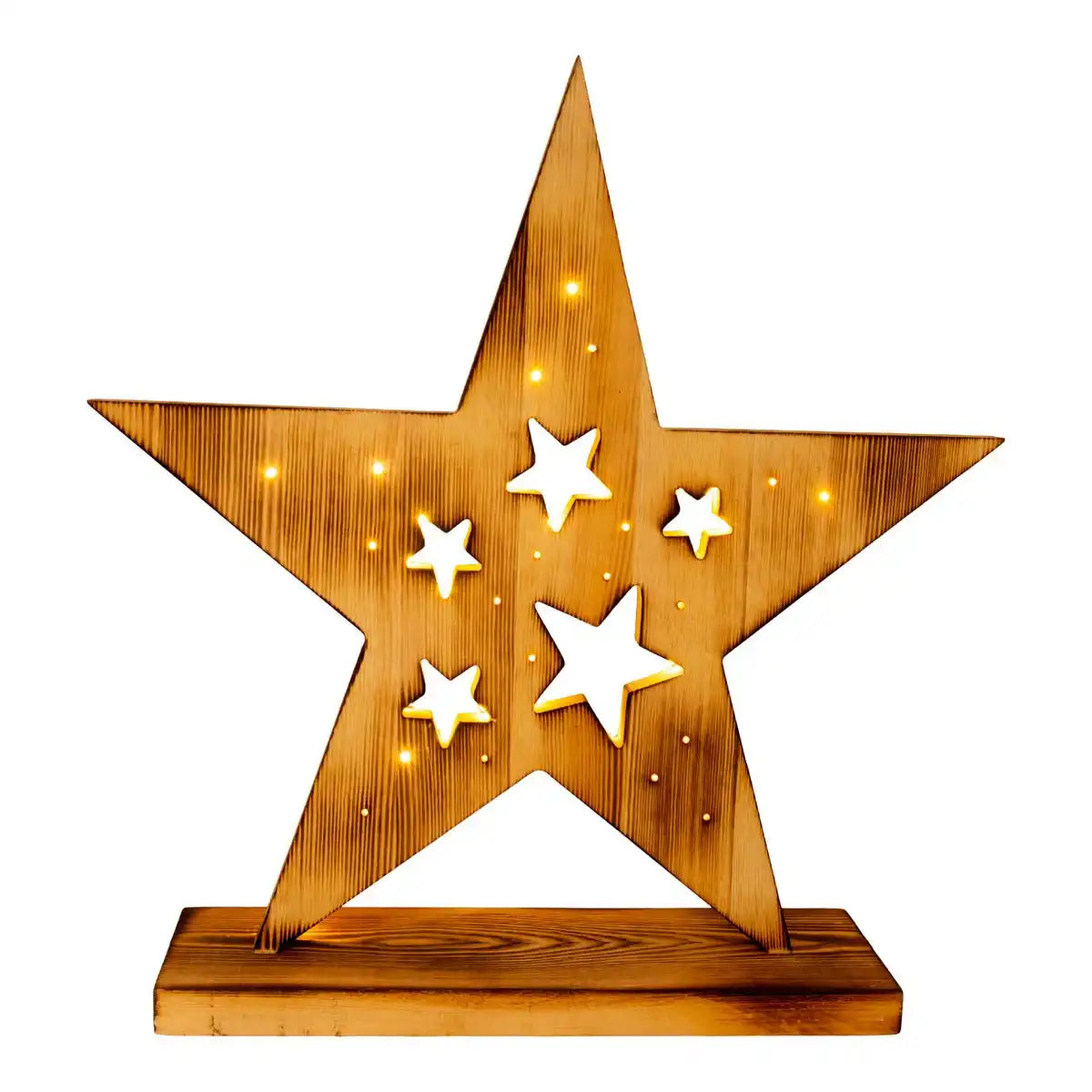 LED-Holzstern 49 cm hoch, Weihnachtsdeko aus Holz in natur, mit fest verbauten LEDs