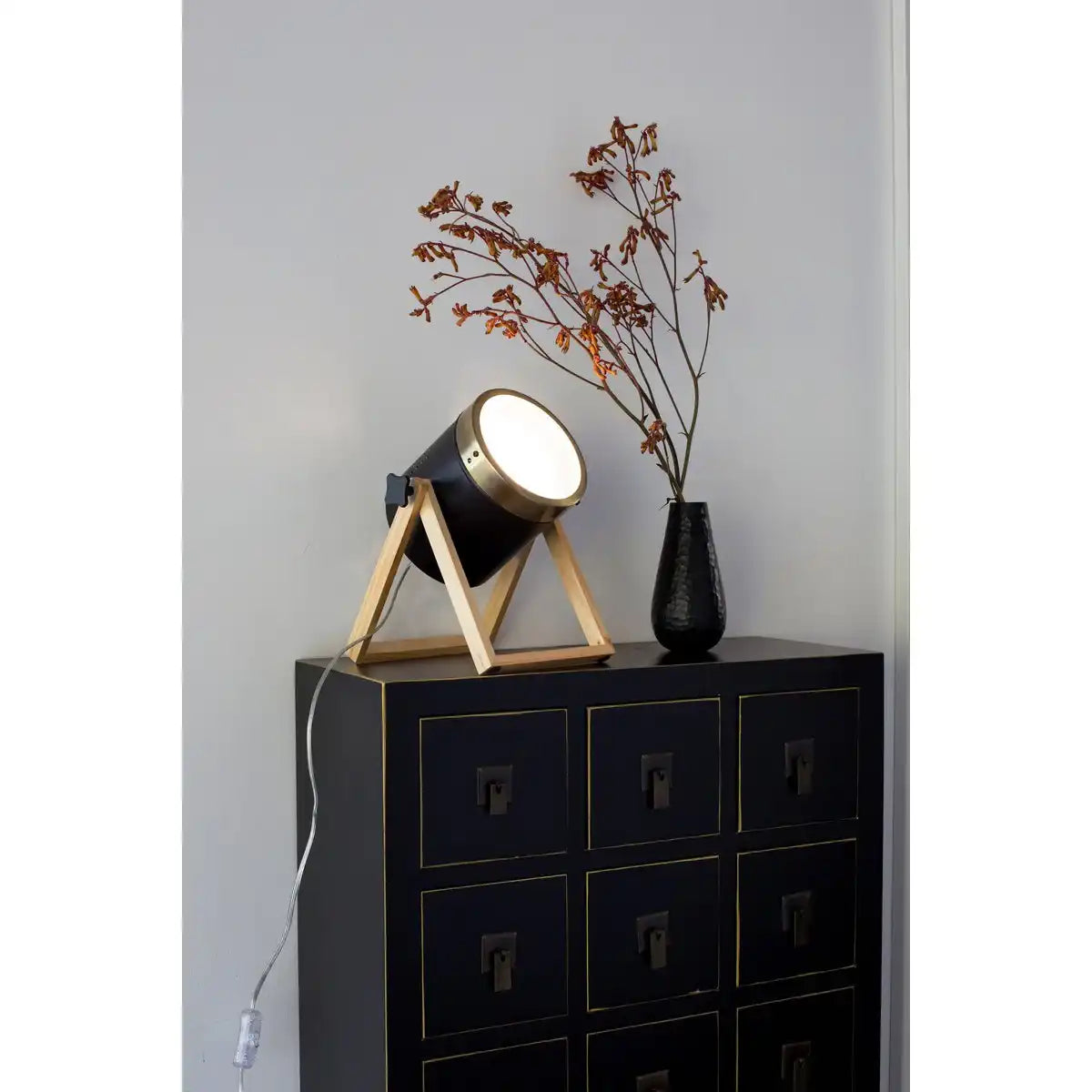 Tischleuchte "TIM" aus schwarzem Metall und satiniertem Kunststoff, mit E27-Fassung, Tischlampe für Innen, 28 cm hoch