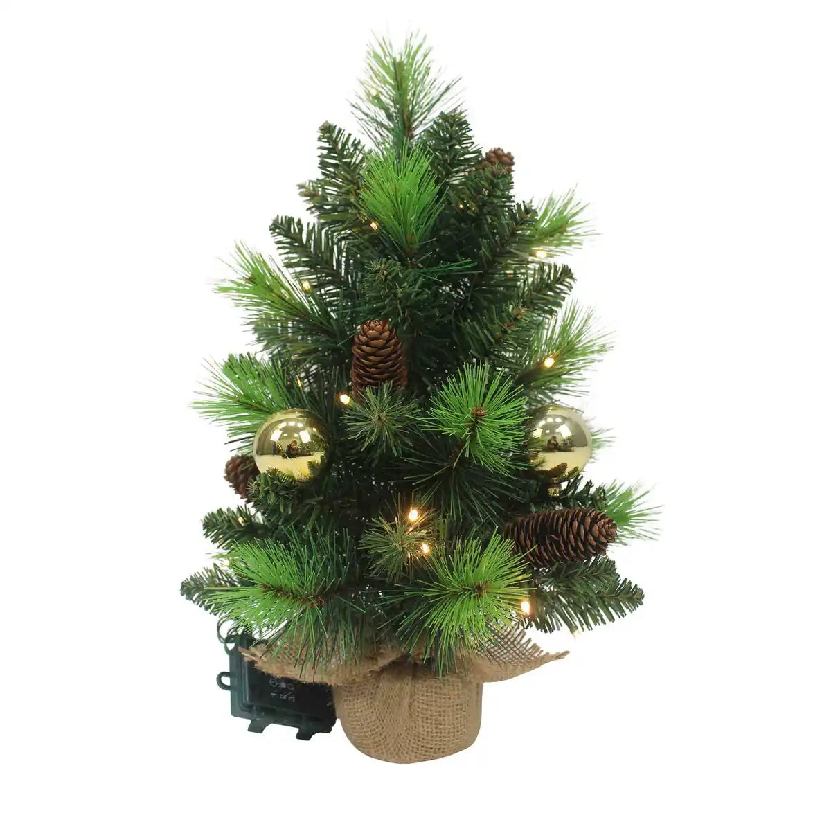 LED-Tannenbaum "NOEL" Außen-Deko aus Metall und Kunststoff in Grün und Gold, mit fest verbauten LEDs