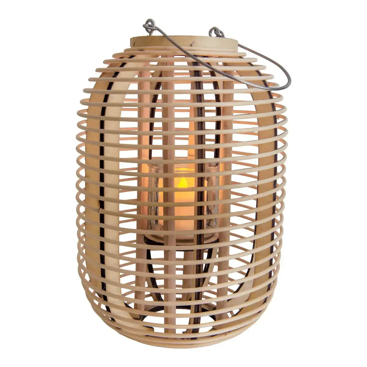 Dekoleuchte "Korbinian" inklusive Solar-LED-Kerze für Garten und Terrasse, aus Rattan in hell natur, Solar Lampe Höhe 32 cm