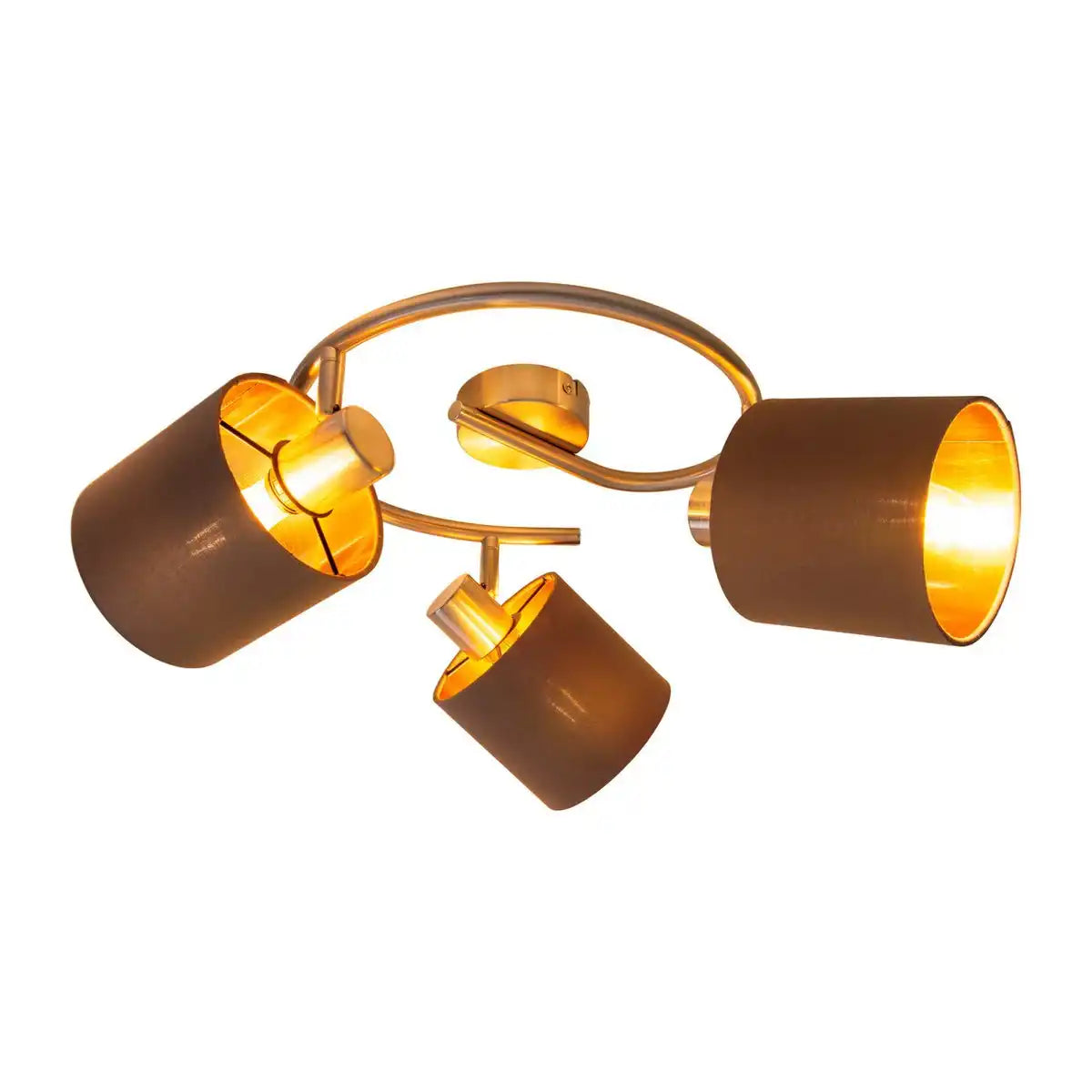 3er Wand- und Deckenrondell "MARON" aus Metall satiniert-matt mit Stoffschirmen in Braun, mit E14-Fassung, Lampe für Wohnzimmer, Esszimmer, Flur und Büro, 28,5 cm Durchmesser
