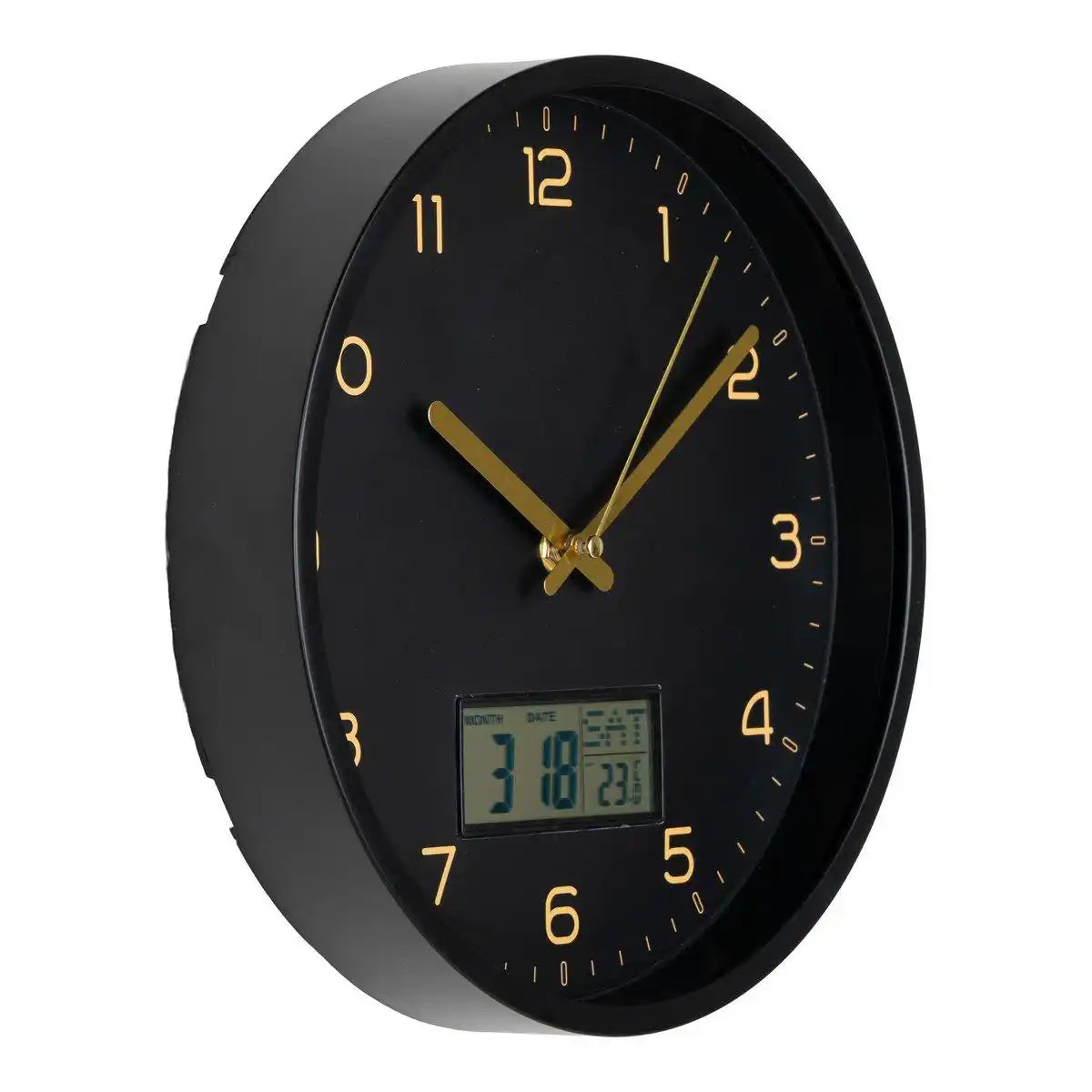 Amiens Wanduhr - Schwarz, Kunststoff, Glas, LCD, Ø25cm - HomeDesign Knaus