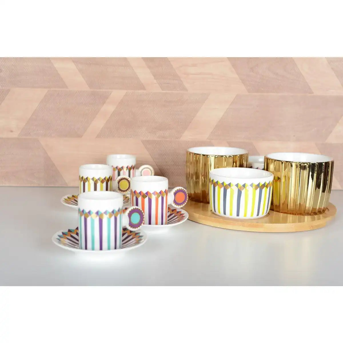 Aperitif Set 4 Tassen mit Holzschale - Illusion - HomeDesign Knaus