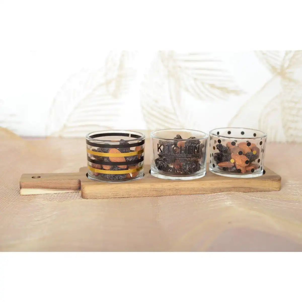 APERITIF-SET AUS 3 GLÄSERN MIT HOLZTABLETT 29,5X8x6,1CM - HomeDesign Knaus