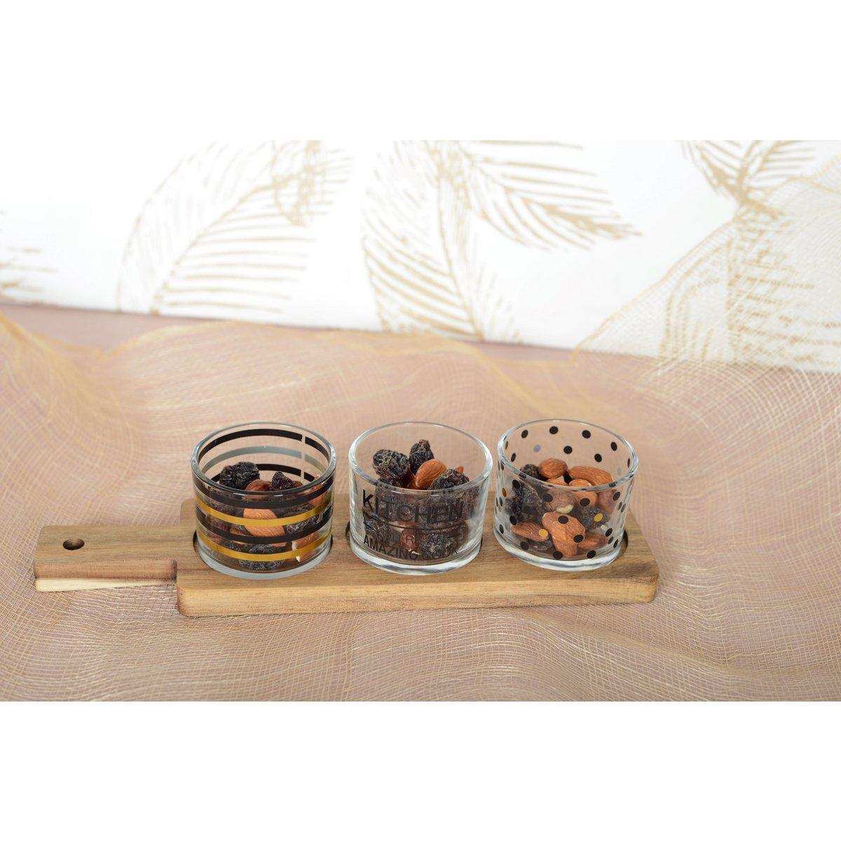 APERITIF-SET AUS 3 GLÄSERN MIT HOLZTABLETT 29,5X8x6,1CM - HomeDesign Knaus