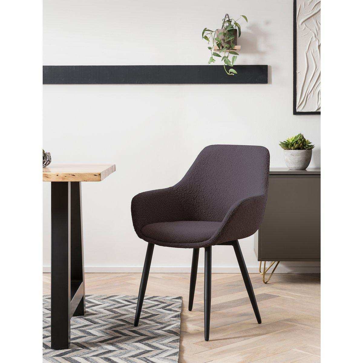 Armlehnstuhl Bouclé Stoff Anthrazit 2er Set - HomeDesign Knaus
