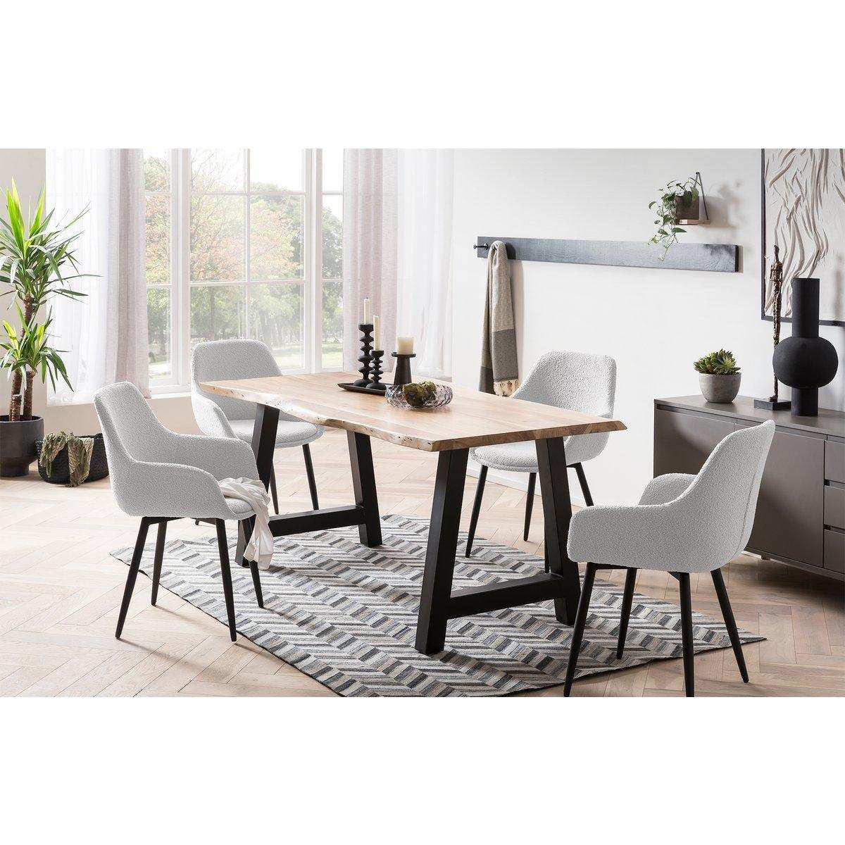 Armlehnstuhl Bouclé Stoff Weiß 2er Set - HomeDesign Knaus
