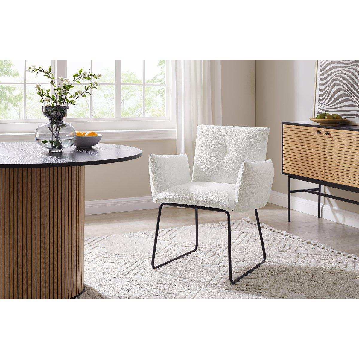 Armlehnstuhl Bouclé Stoff Weiß - HomeDesign Knaus