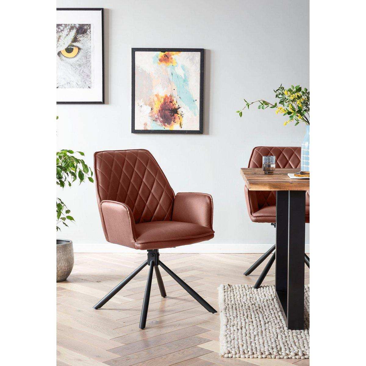 Armlehnstuhl Cognac 2er Set mit 360° Drehfunktion - HomeDesign Knaus