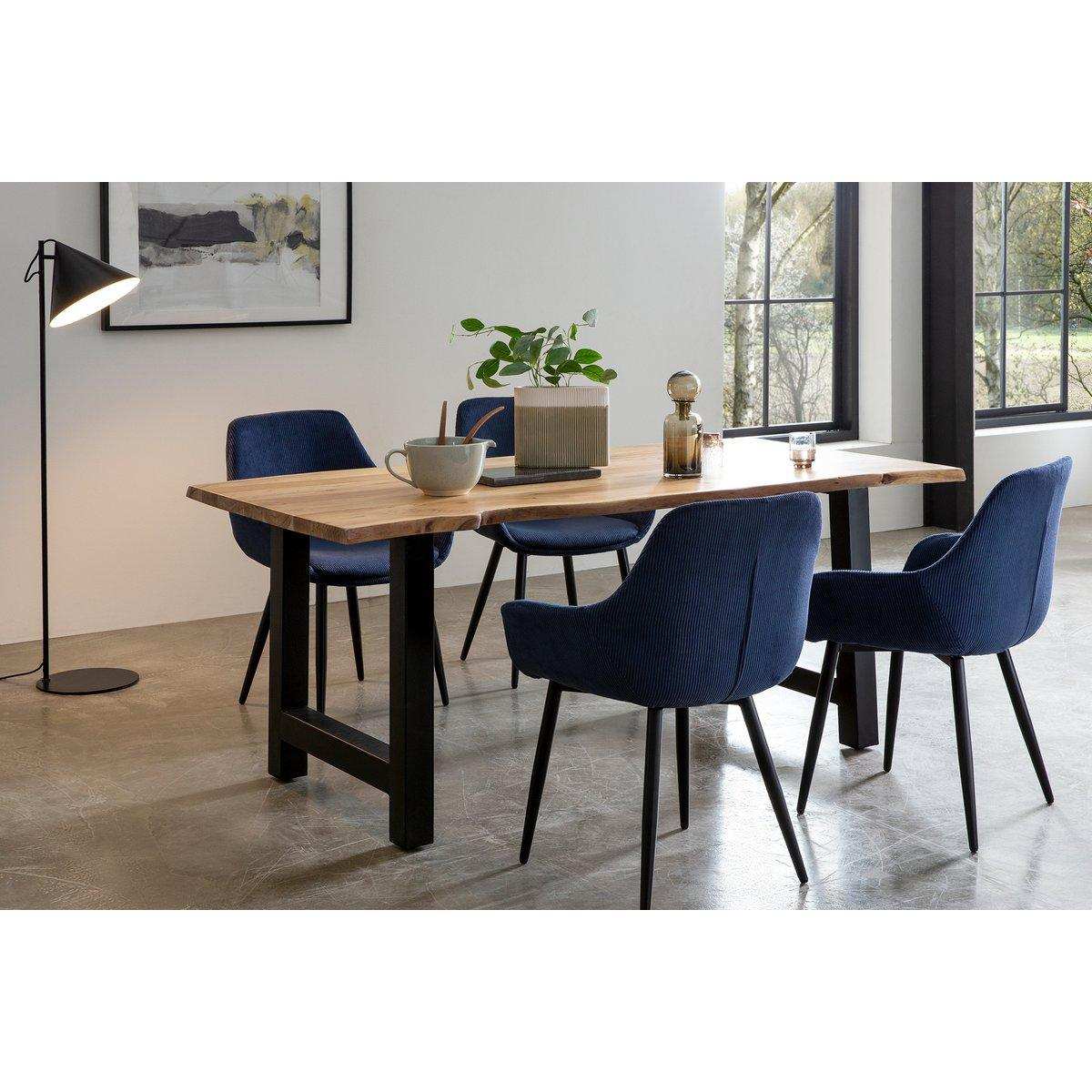 Armlehnstuhl Cord-Optik 2er Set Dunkelblau - HomeDesign Knaus
