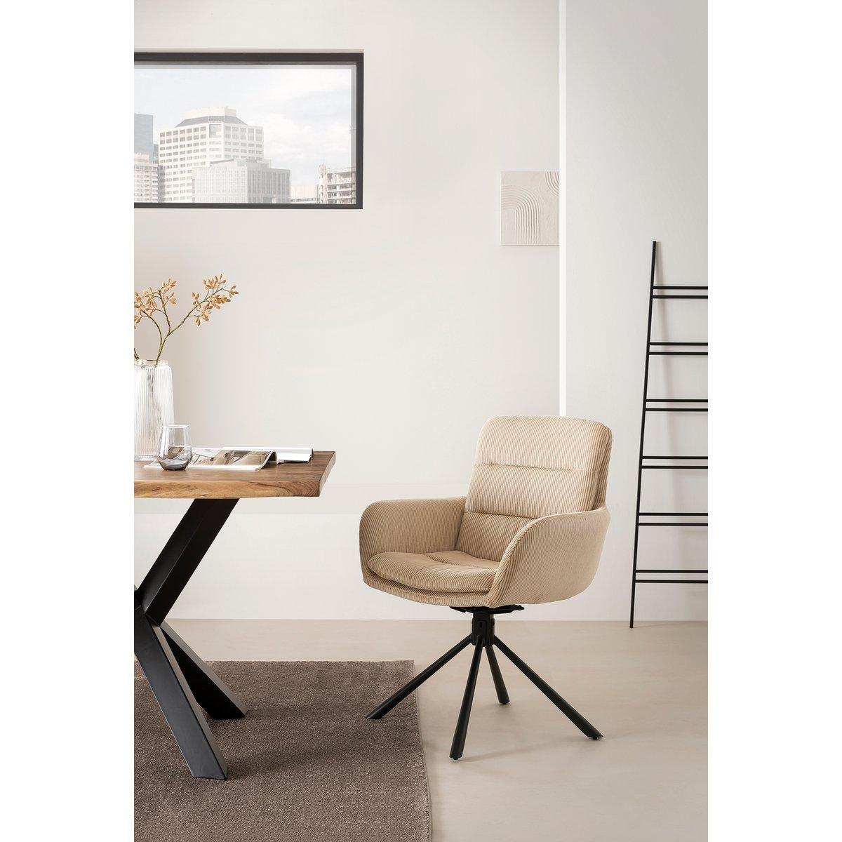 Armlehnstuhl in Cord-Optik Beige - HomeDesign Knaus