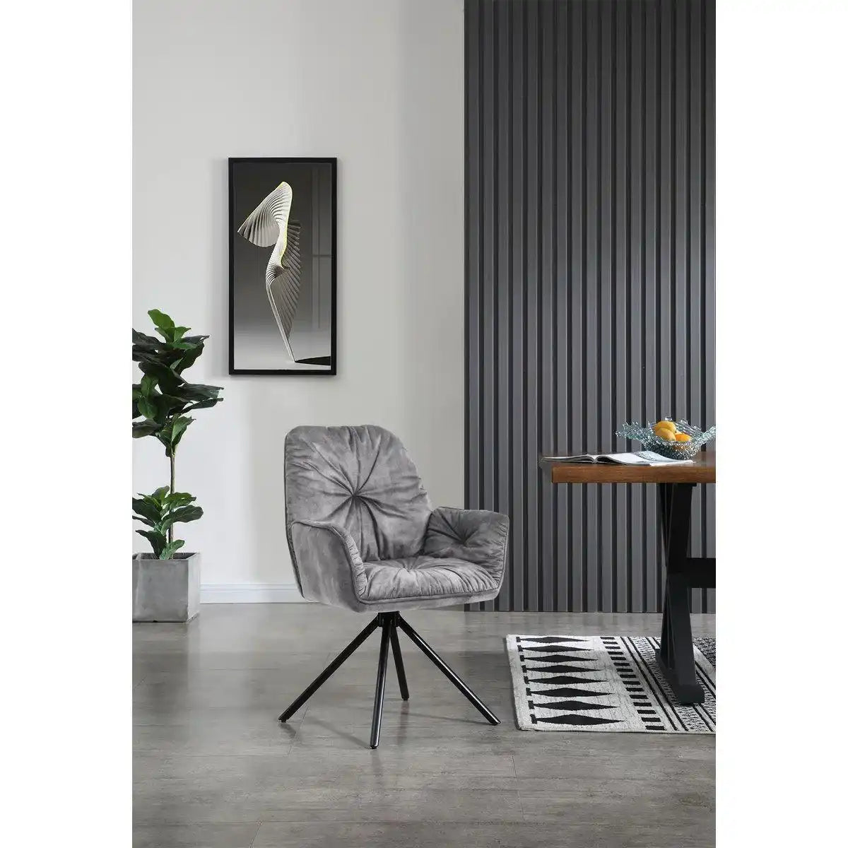 Armlehnstuhl mit 360° Drehfunktion, Grau - HomeDesign Knaus