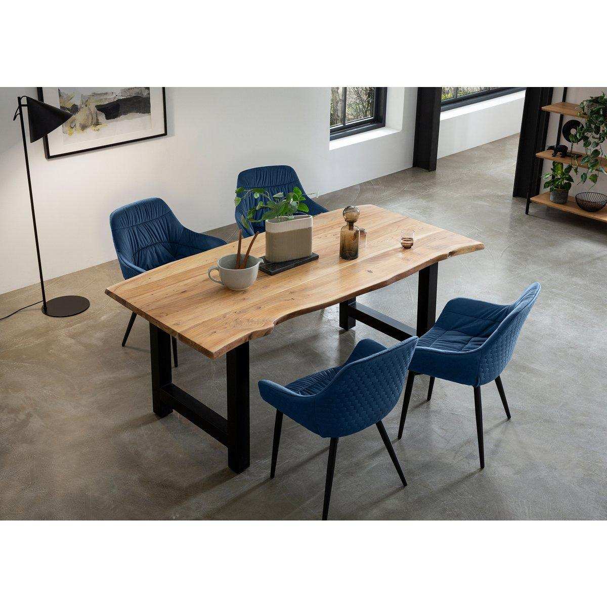 Armlehnstuhl mit Wabensteppung Samt Blau - HomeDesign Knaus