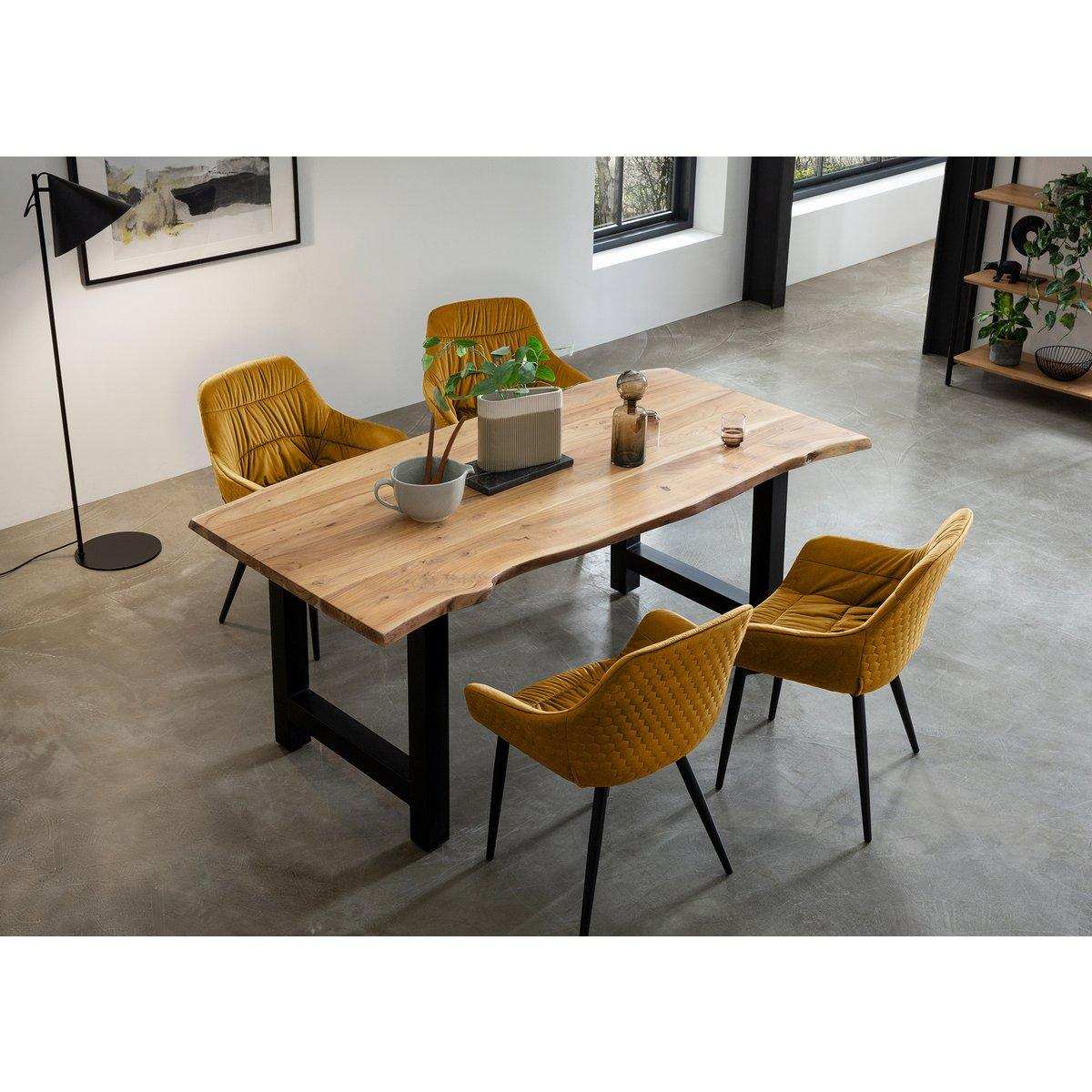 Armlehnstuhl mit Wabensteppung Samt Senfgelb - HomeDesign Knaus