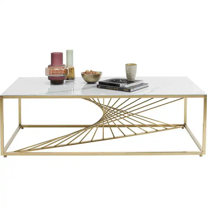ART MARBLE Couchtisch Wohnzimmertisch weißen Mamor Handgefertigt Gold - HomeDesign Knaus
