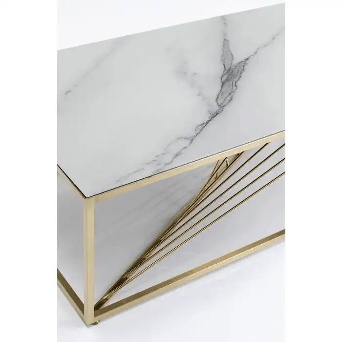 ART MARBLE Couchtisch Wohnzimmertisch weißen Mamor Handgefertigt Gold - HomeDesign Knaus