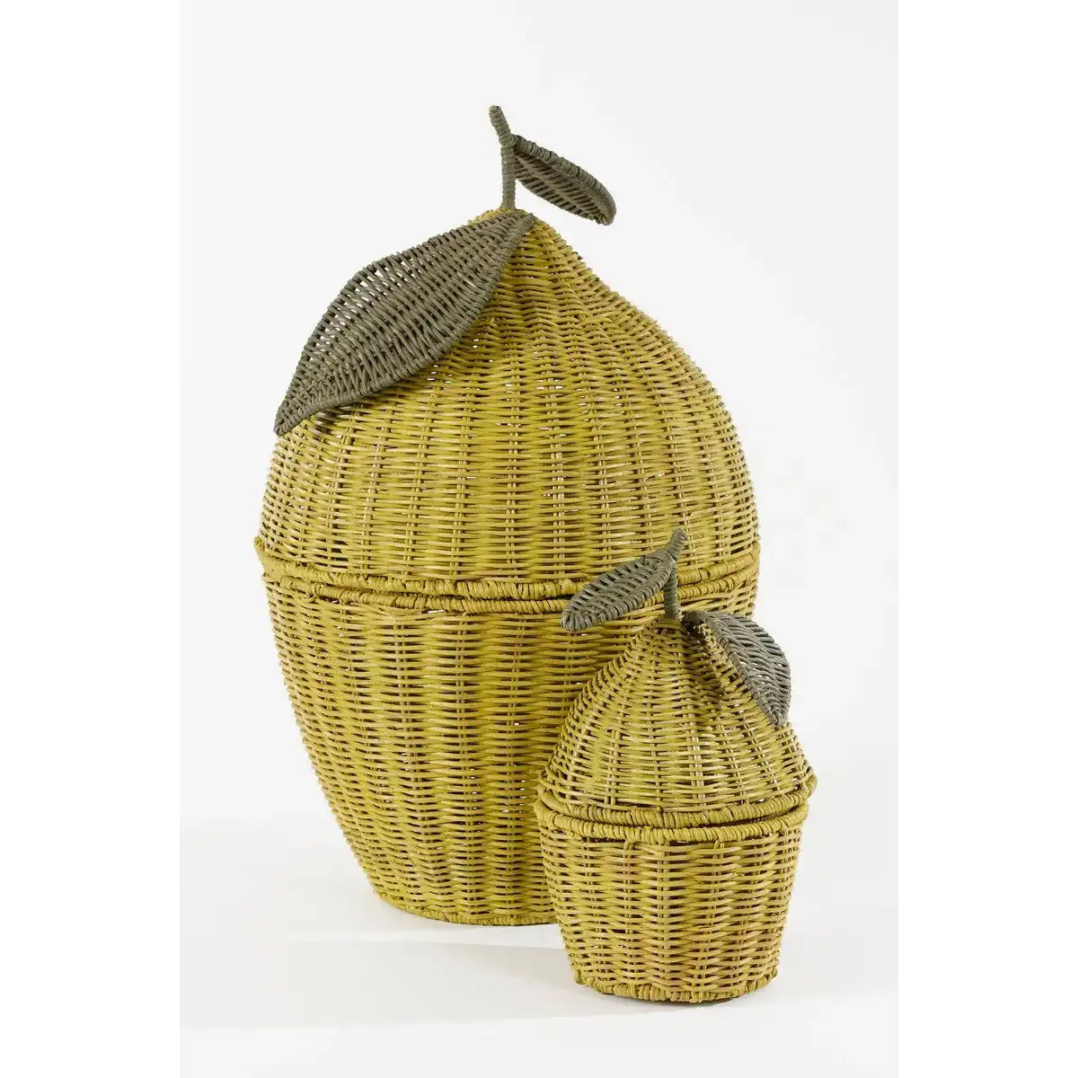 Aufbewahrungskorb mit Deckel – 2er-Set – H48 x Ø30 cm – Rattan – Gelb - HomeDesign Knaus