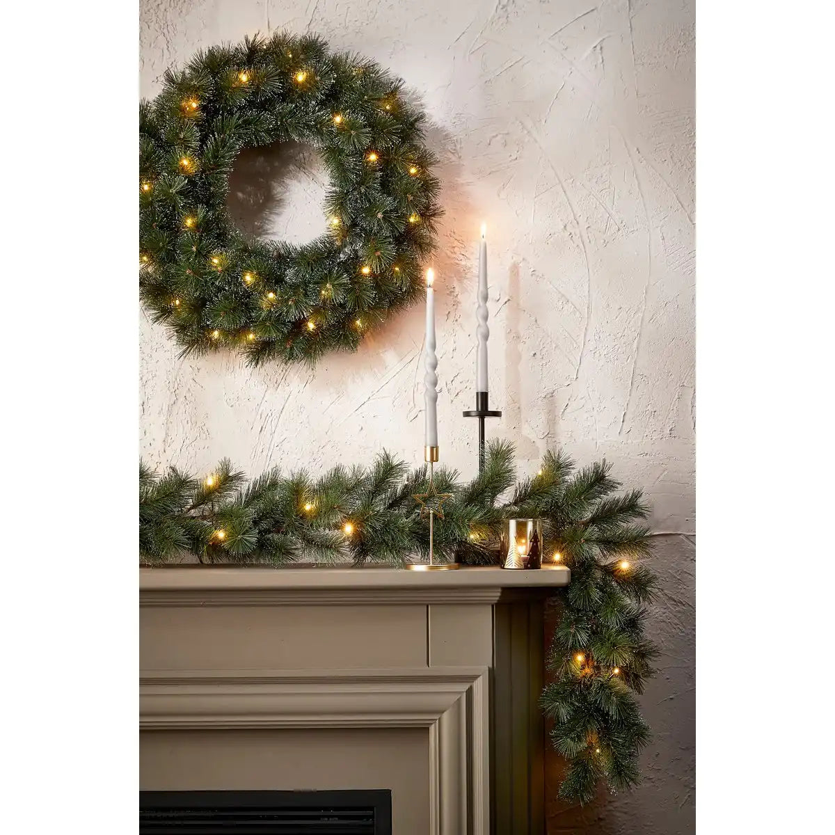 Weihnachtskranz mit LED-Beleuchtung – Ø45 cm – Grün