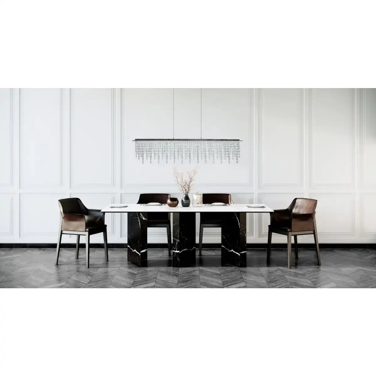 LED Pendelleuchte "DIAMONDS", Pendelleuchte, Metall und Kristallglas, Chrome, mit fest verbauten LEDs, für Esszimmer, Wohnzimmer, Diele oder Büro, 120 cm lang