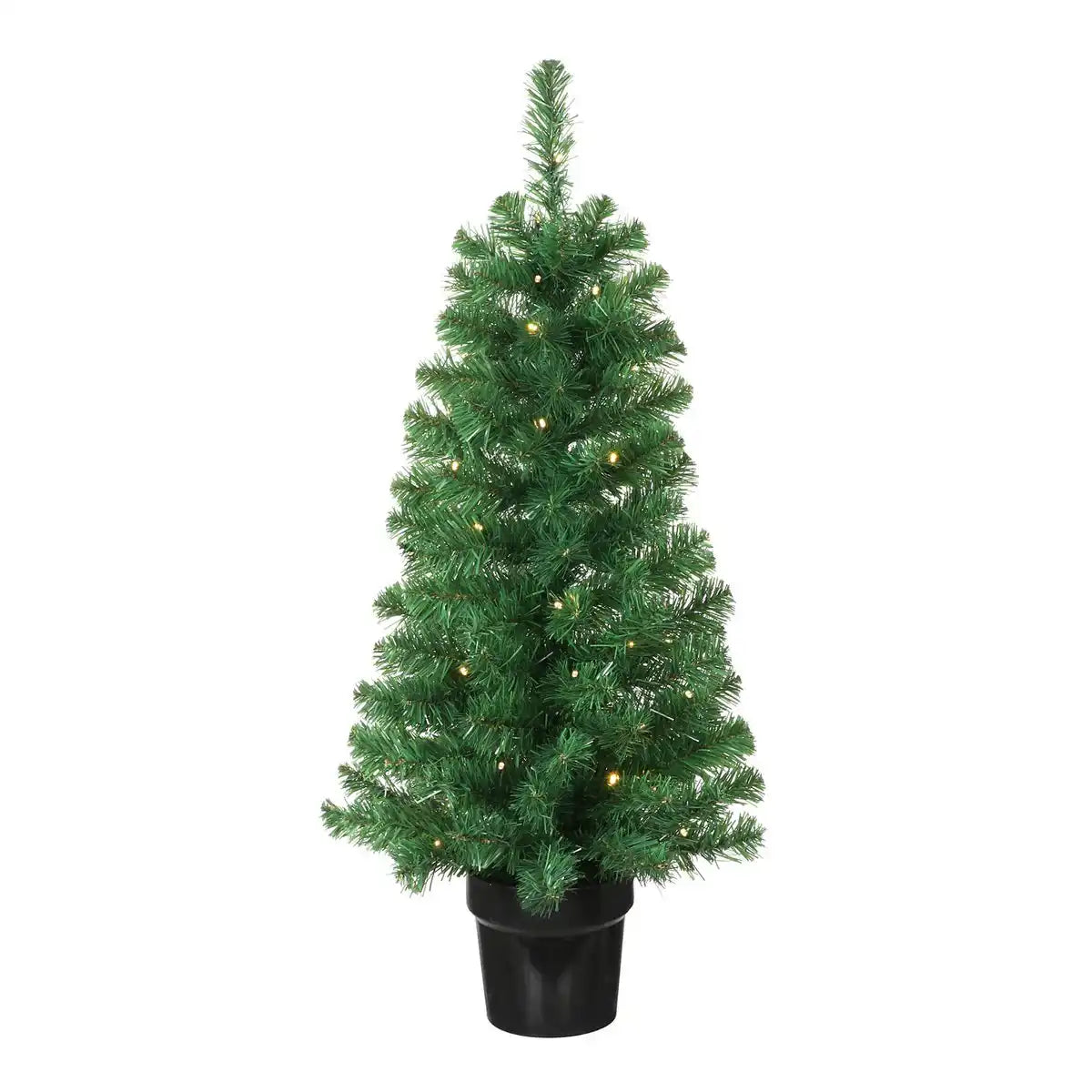 2er Set künstlichen Weihnachtsbäumen und 1 Weihnachtskranz mit LED -Beleuchtung - grün gefrostet