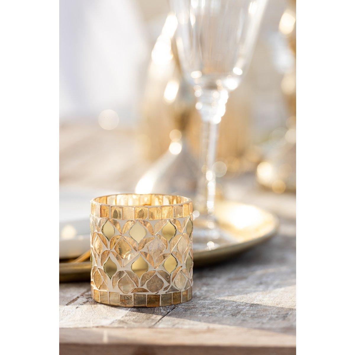 J-Line Teelichthalter Mosaik - Glas - Gold - klein -