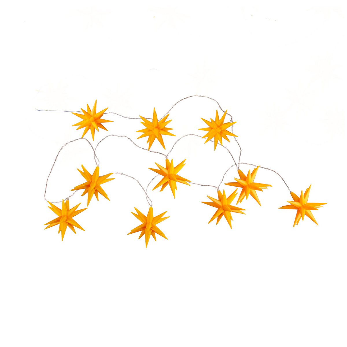 LED-Lichterkette "3D-STERNE" aus Kunststoff in gelb, mit fest verbauten LEDs, Weihnachtsdeko für Außen