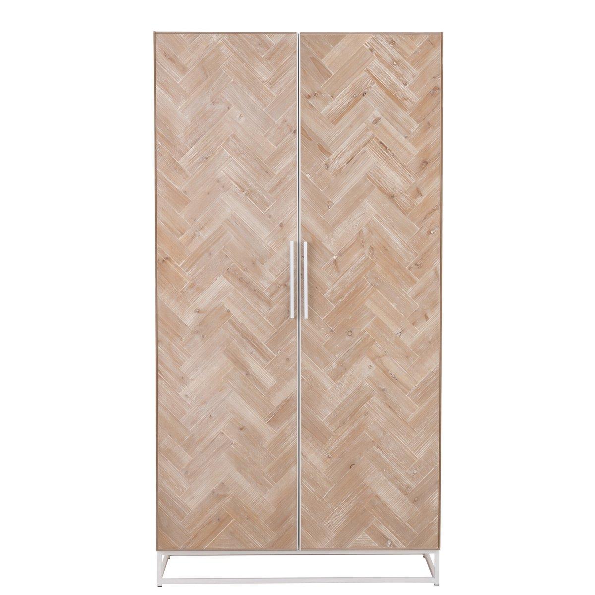 J-Line Schrank Hoch 2 Türen Zickzack – Holz/Metall – Natur/Weiß