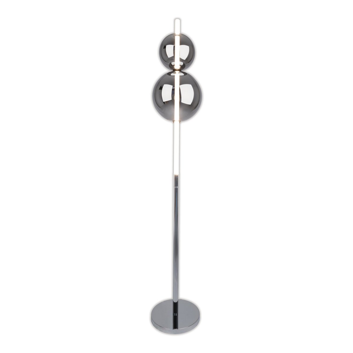 LED Stehleuchte "NOVA" Stehlampe mit Dimmfunktion aus chromfarbenem Metall, Kunststoff und Rauchglas, mit fest verbauten LEDs , ca 150 cm hoch