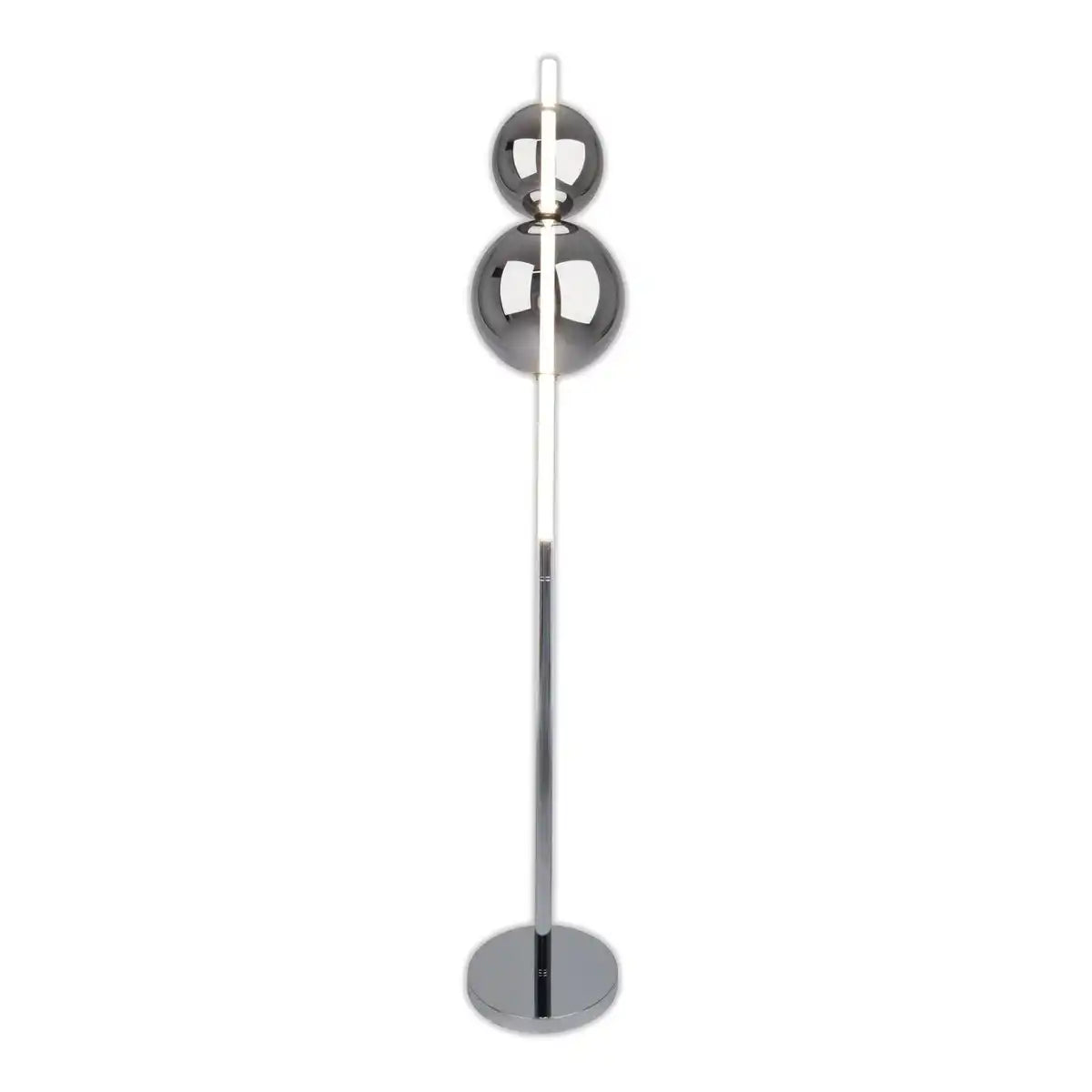 LED Stehleuchte "NOVA" Stehlampe mit Dimmfunktion aus chromfarbenem Metall, Kunststoff und Rauchglas, mit fest verbauten LEDs , ca 150 cm hoch
