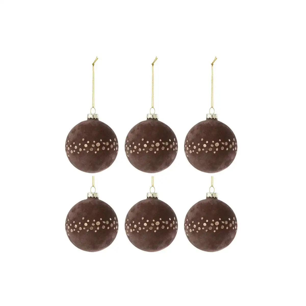 J-Line Box mit 6 Weihnachtskugeln, Punkte, Samtbraun/Gold