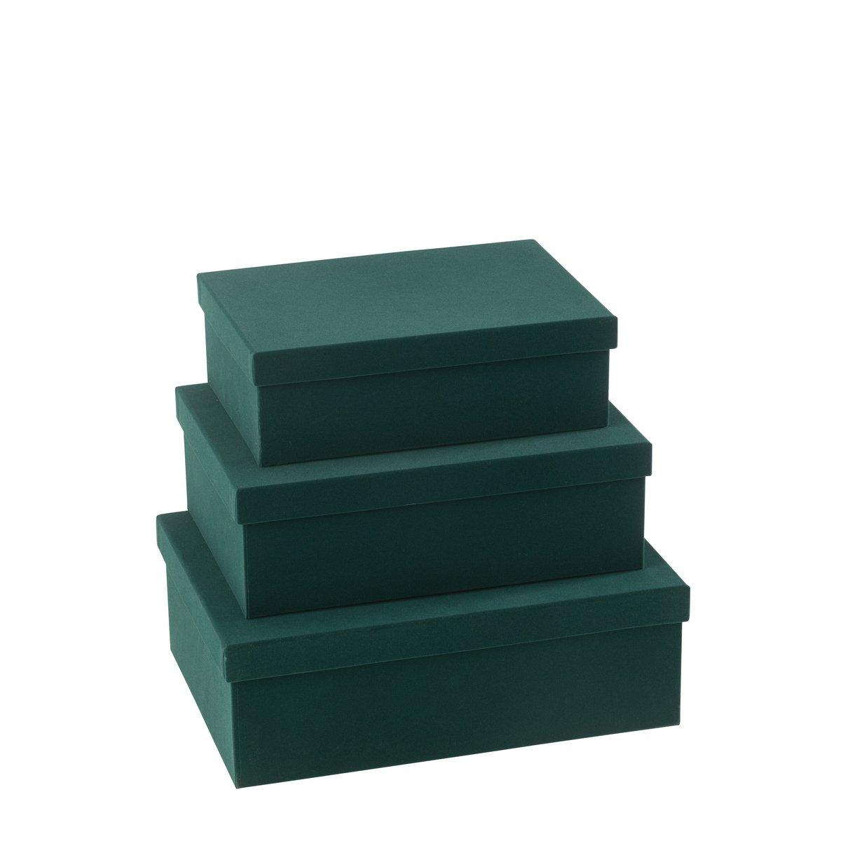 J-Line Set mit 3 Boxen, rechteckig, Samtpapier, Grün