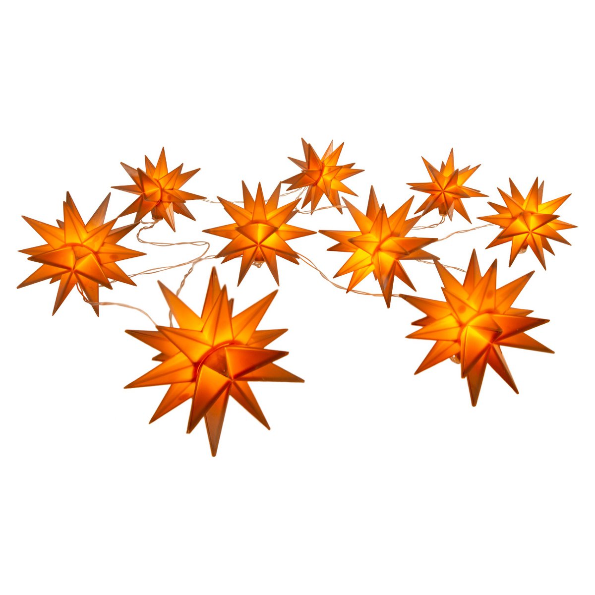 9er-Outdoor-LED-Weihnachtslichterkette 3D-Sterne - gold