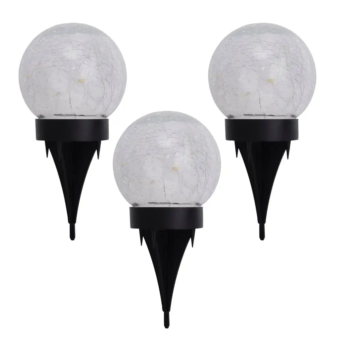 3er-Set LED-Solar-Tischleuchte/Erdspieß "Crackle" Ø 12cm , für Außen, Tischleuchte - Kunststoff und Glas , Weiß, mit integrierter LED