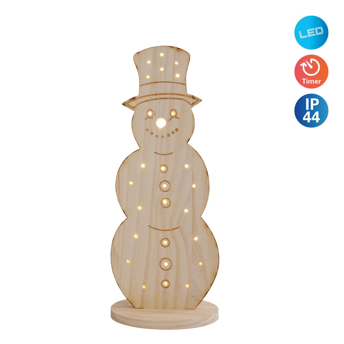 LED-Holz-Dekoleuchte "SNOWY" klein, Weihnachtsdeko aus Holz in Natur, mit fest verbauten LEDs, für den Außenbereich