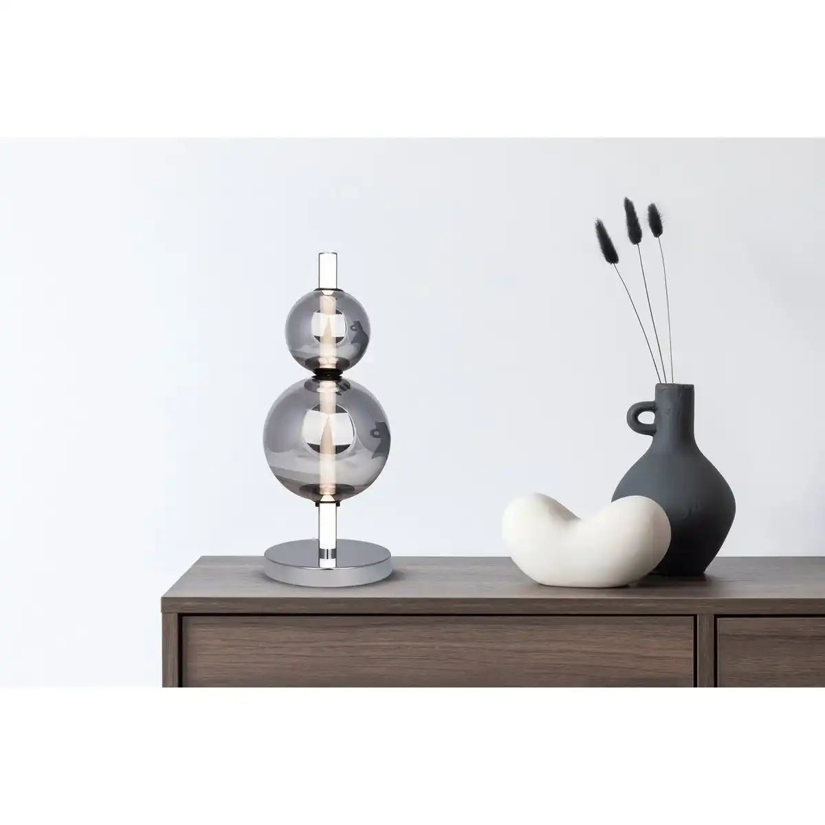 LED Tischleuchte "NOVA" chrom aus Metall und Rauchglas, mit integrierter LED, 44 cm hoch