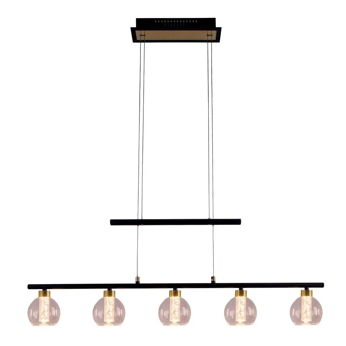 LED Glas-Pendelleuchte "BRASS" schwarz, klassisch, Hängelampe aus schwarzem Metall und Glas, mit fest verbauten LEDs, Beleuchtung für Wohnzimmer, Esszimmer oder Büro, 90 cm lang