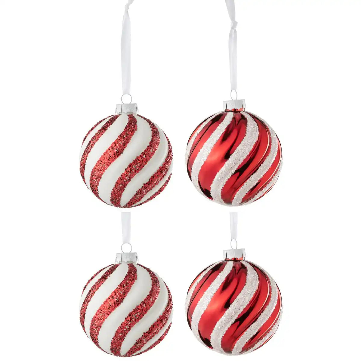 J -Linie Weihnachtsball - Glas - Weiß/Rot - groß - Schachtel 8