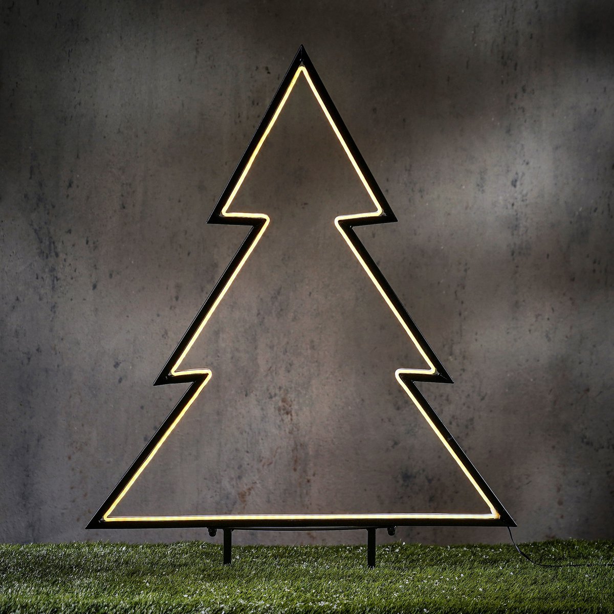 Weihnachtsbaum-Gartenstecker mit warmweißer LED-Beleuchtung – L90 x H100 cm – Metall – Schwarz