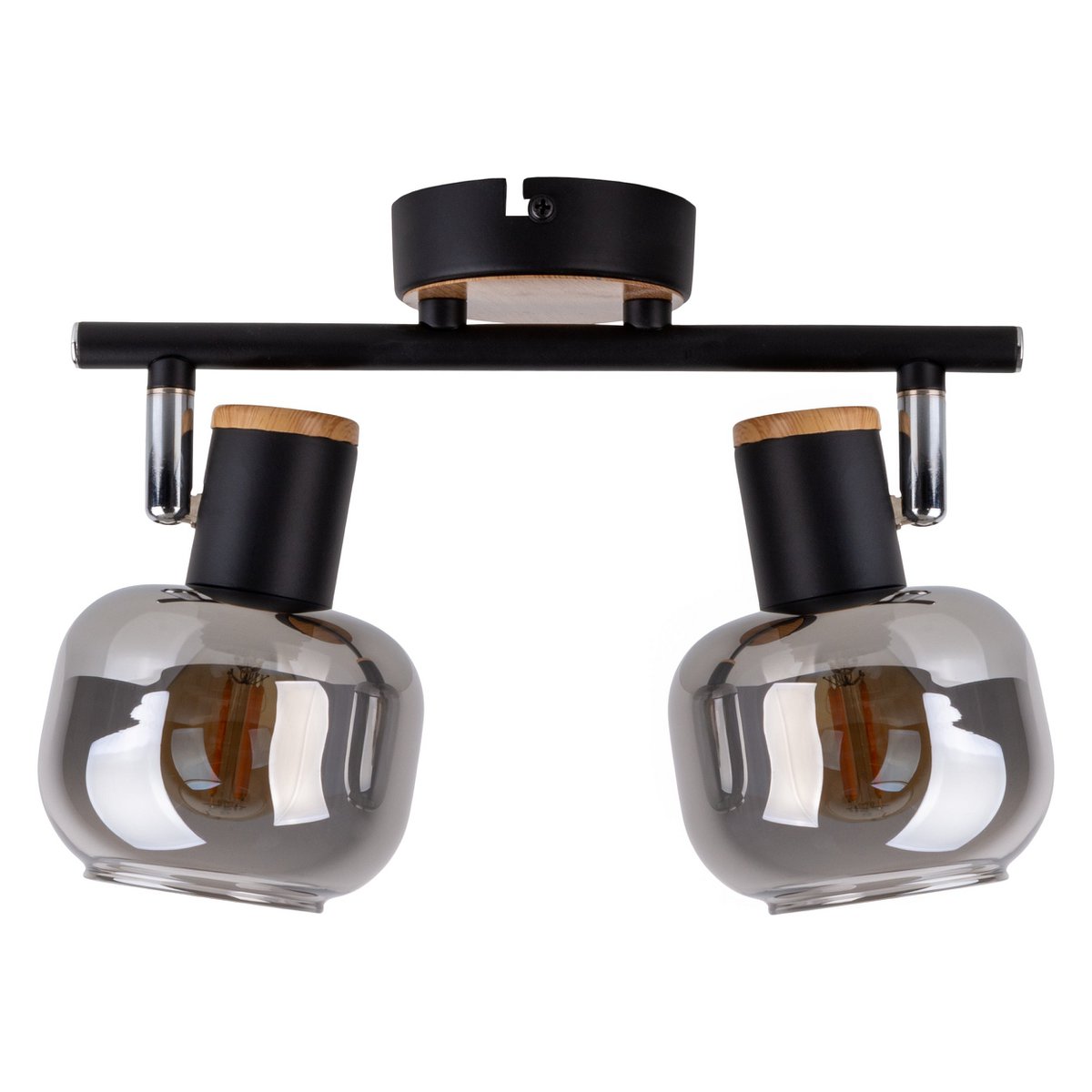 2er Spot Deckenleuchte "FUMOSO", Deckenlampe aus Metall und Rauchglas in Schwarz, und Natur, mit E14-Fassung, für Esszimmer, Wohnzimmer, Diele oder Büro, 40 x 20 cm