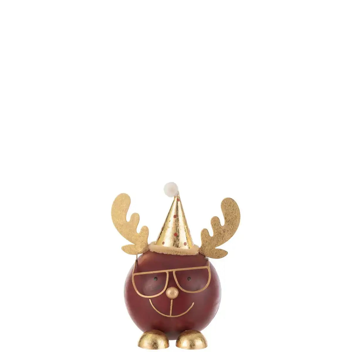 J-Line Figur Rentier runder Kopf + Brille – Metall – Rost/Gold – groß