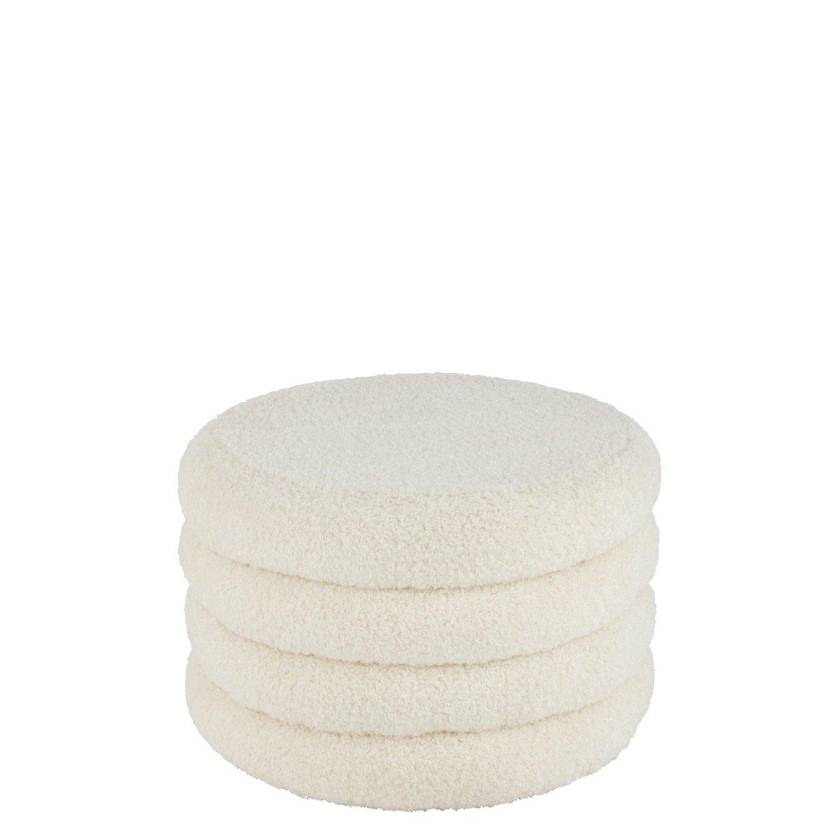 J-Line Pouf Rund Teddy Polyester Weiß
