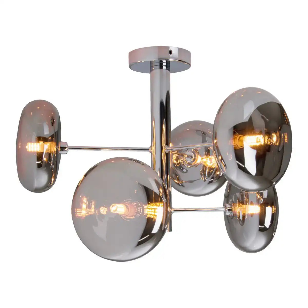 Deckenleuchte "ORION" smoky, Ø ca. 53 cm, aus chromfarbenem, rostfreiem Stahl und Rauchglas, G9-Sockel, Beleuchtung für Wohnzimmer, Esszimmer oder Büro.