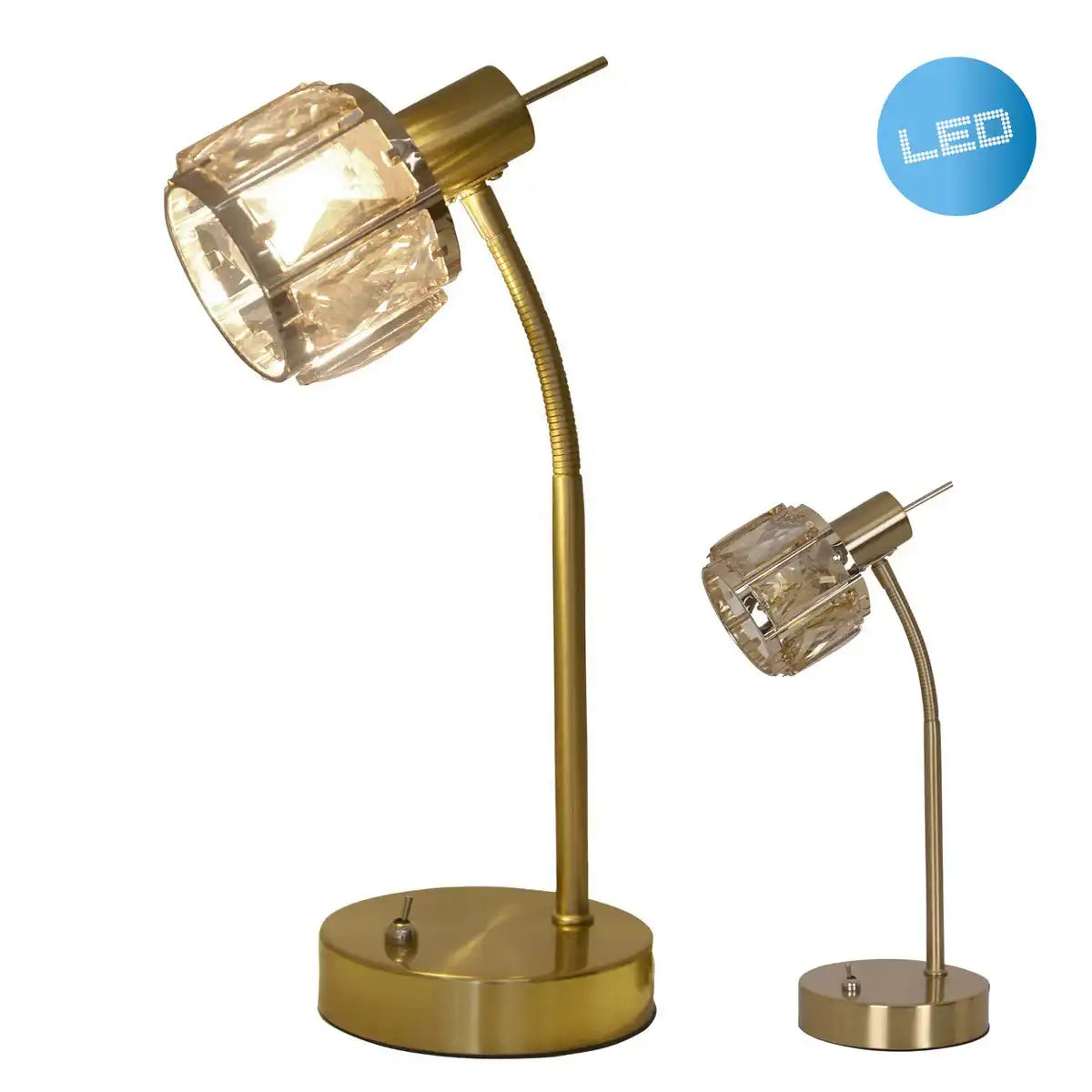 LED Tischleuchte "JOSEFA", Tischlampe aus Metall und Glas in Gold, mit E14-Fassung, für Esszimmer, Wohnzimmer, Diele oder Büro, für Wohnzimmer, Esszimmer oder als Nachttischlampe, 34,5 x 17,5 cm