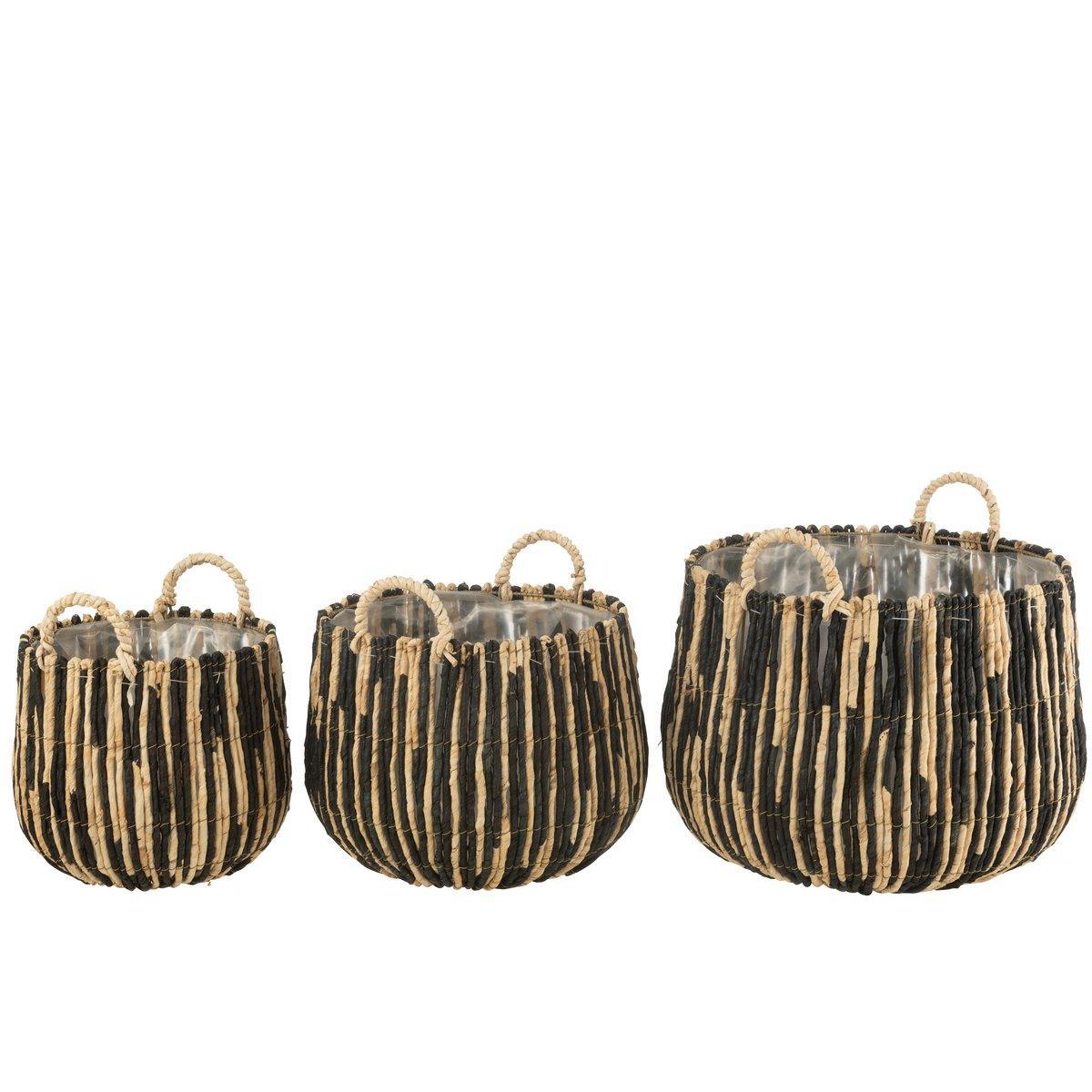 J-Line 3er-Set Basket Maste Mais/Eisen Schwarz/Natur