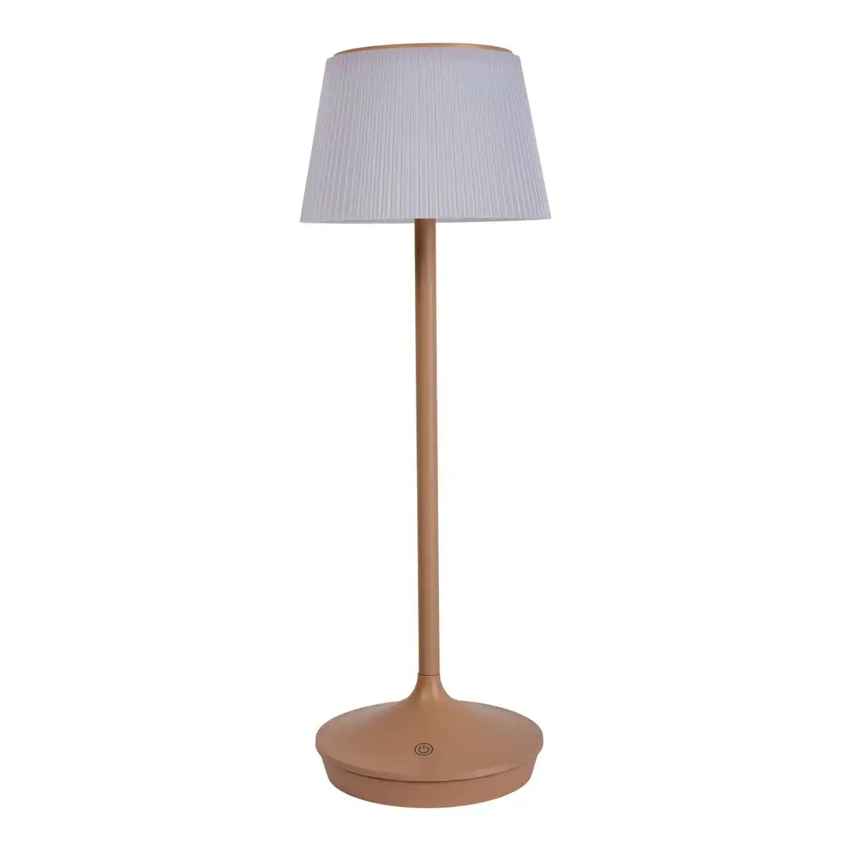 Solar-Akkutischleuchte "EMMI" 38 cm hoch, Schirm Ø 13 cm, Metall in Almond und weißer Kunststoff, für den Außenbereich, dimmbar CCT.